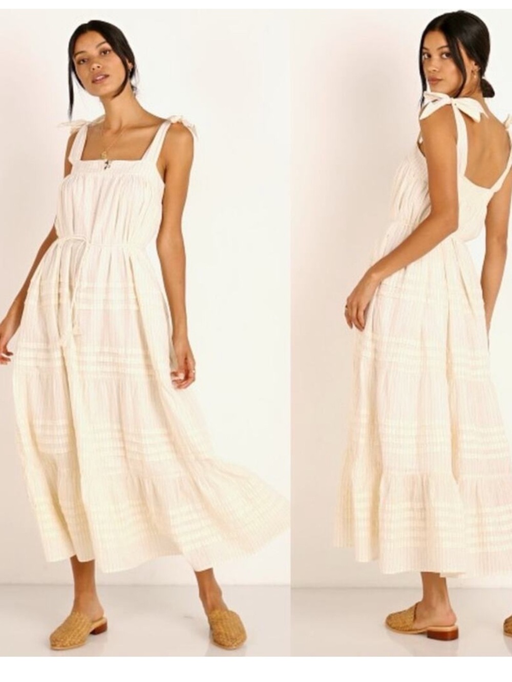 NWT Cleobella Orson cream midi metallic stripe cotton dress